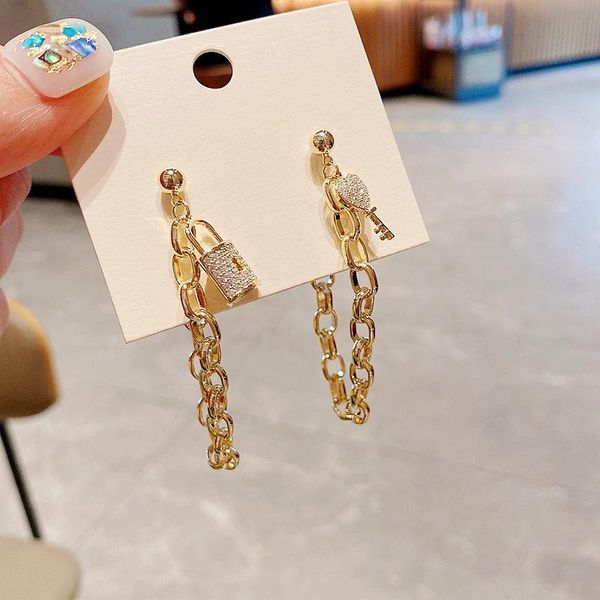 dangle & chandelier unique design cz crystal key lock hanging earrings gold color plated long metal chain women, Silver
dangle & chandelier unique design cz crystal key lock hanging earrings gold color plated long metal chain women, Silver
