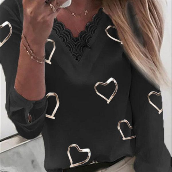 women's t-shirt fall ladies' long-sleeved fashion love printing clothes v-neck lace patchwork bottoming t-shirts female casual cl, White
women's t-shirt fall ladies' long-sleeved fashion love printing clothes v-neck lace patchwork bottoming t-shirts female casual cl, White
