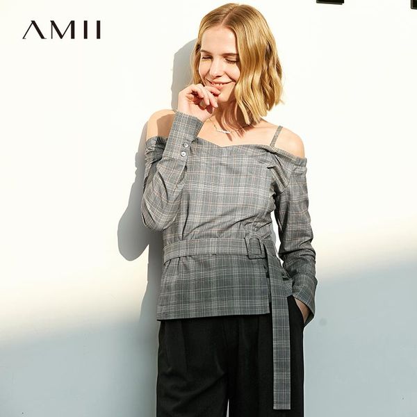 women's blouses & shirts amii minimalist plaid blouse spring women elegant strap sling belt female shirt 11970072, White
women's blouses & shirts amii minimalist plaid blouse spring women elegant strap sling belt female shirt 11970072, White