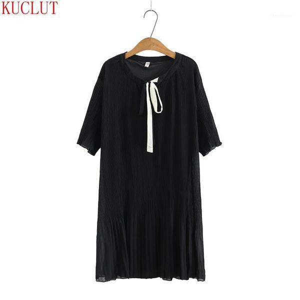 spring korean large women's long skirt fat mm round neck bow wrinkled chiffon short sleeve black dress men's shirts, White;black
spring korean large women's long skirt fat mm round neck bow wrinkled chiffon short sleeve black dress men's shirts, White;black