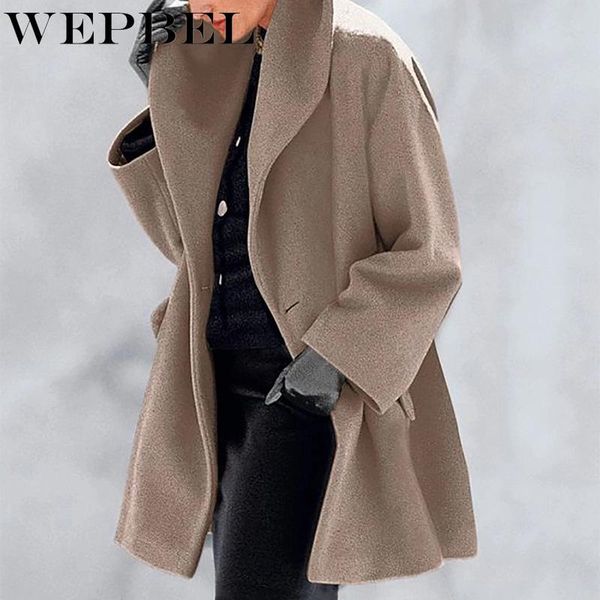 wepbel autumn winter fashion solid color loose woolen coat women's long-sleeved single-breasted turn-down collar woolen coat, Black
wepbel autumn winter fashion solid color loose woolen coat women's long-sleeved single-breasted turn-down collar woolen coat, Black