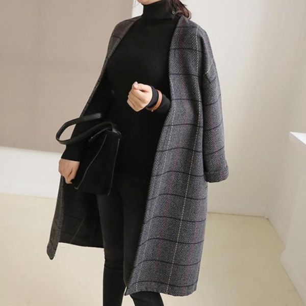 women's wool & blends women woolen coat autumn winter cassic simple long plaid cardigan trenchcoat vintage plus size, Black
women's wool & blends women woolen coat autumn winter cassic simple long plaid cardigan trenchcoat vintage plus size, Black