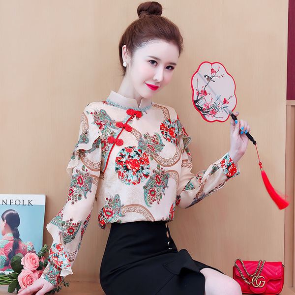 women's blouses & shirts chinese styles elegant buckle printed dragon ruffles blouse shirt chiffon blusas mujer de moda gnba, White
women's blouses & shirts chinese styles elegant buckle printed dragon ruffles blouse shirt chiffon blusas mujer de moda gnba, White