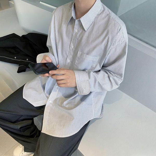 men's casual shirts striped long-sleeved shirt korean version of the trend ins loose autumn jacket men, White;black