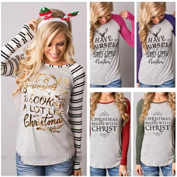 women christmas long sleeved tshirts letters printed elk striped colors patchwork o-neck bottoming fashion tees, White
women christmas long sleeved tshirts letters printed elk striped colors patchwork o-neck bottoming fashion tees, White