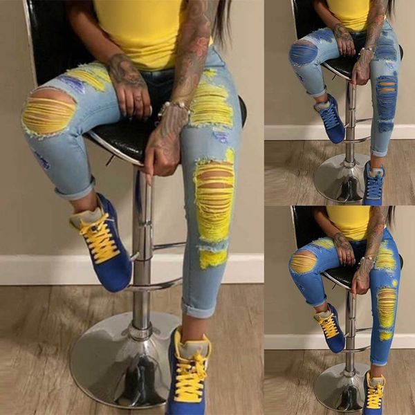 women mode button ripped yarn long ny streetwear broek jeans female satin 2020, Blue
women mode button ripped yarn long ny streetwear broek jeans female satin 2020, Blue
