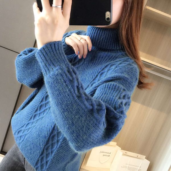 autumn and winter 2021 new high necked for women's loose clothing korean style knitted sweater with thickened base, White;black
autumn and winter 2021 new high necked for women's loose clothing korean style knitted sweater with thickened base, White;black