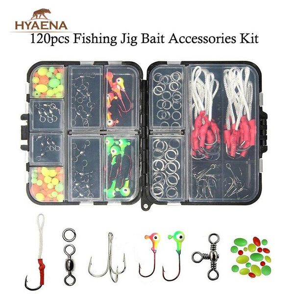 fishing accessories hyaena 120pcs jig bait kit head hooks with pe line tying swivels bead split rings
fishing accessories hyaena 120pcs jig bait kit head hooks with pe line tying swivels bead split rings
