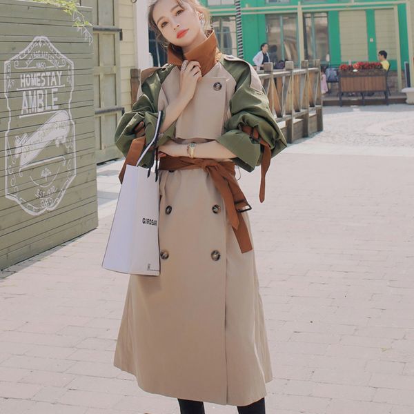 spring fall outerwear clothes new feminine fashion coat colorblock long double-breasted belt lady jacket os82, Tan;black
spring fall outerwear clothes new feminine fashion coat colorblock long double-breasted belt lady jacket os82, Tan;black