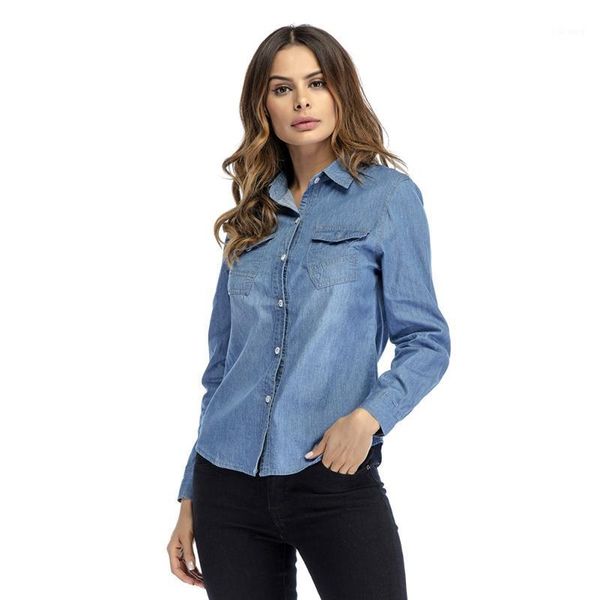 women's blouses & shirts women denim long sleeve snap button cotton ladies shirt camisa blusa femininas, White
women's blouses & shirts women denim long sleeve snap button cotton ladies shirt camisa blusa femininas, White