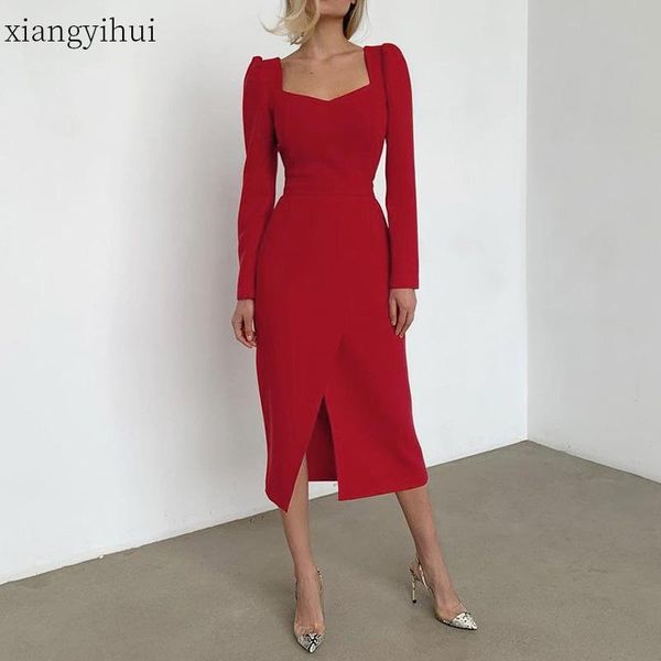 casual dresses vintage red square collar puff sleeve knitted dress women high waist slim ruched split long black vestidos 2021, Black;gray
casual dresses vintage red square collar puff sleeve knitted dress women high waist slim ruched split long black vestidos 2021, Black;gray