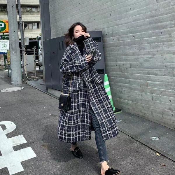 women's wool & blends elegant plaid long coat women office coats basic winter warm minimalist lady woolen blend overcoat, Black
women's wool & blends elegant plaid long coat women office coats basic winter warm minimalist lady woolen blend overcoat, Black