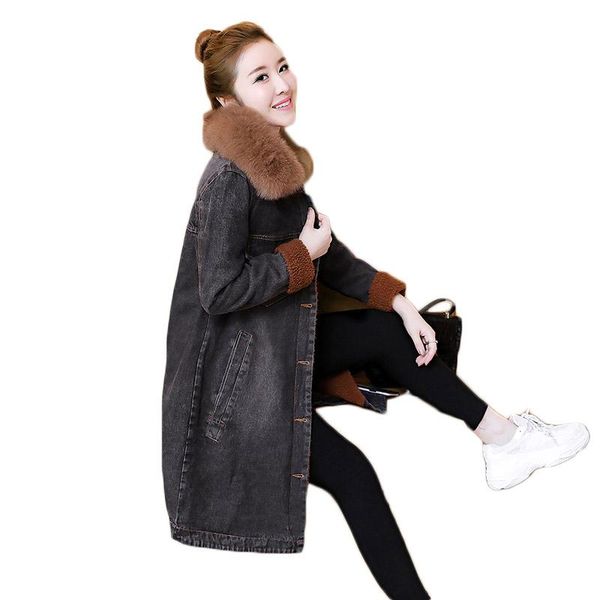 women's trench coats plus velvet thicken women denim jacket with fur collar long section loose 2021 autumn winter windbreaker jeans lam, Tan;black
women's trench coats plus velvet thicken women denim jacket with fur collar long section loose 2021 autumn winter windbreaker jeans lam, Tan;black