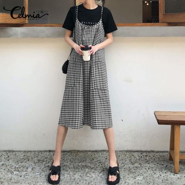 celmia summer sundress women strapless midi dress sleeveless vintage plaid casual loose pockets party beach vestidos s-5xl, Black;gray
celmia summer sundress women strapless midi dress sleeveless vintage plaid casual loose pockets party beach vestidos s-5xl, Black;gray