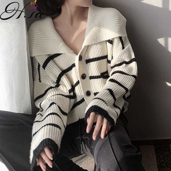 hsa big collar color striped sailor collar knitted cardigan women's spring and autumn loose and lazy style sweater coat 210716, White;black
hsa big collar color striped sailor collar knitted cardigan women's spring and autumn loose and lazy style sweater coat 210716, White;black