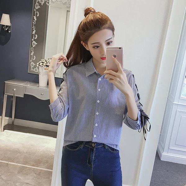women's blouses & shirts women casual basic summer autumn stripe blouse shirt fashion bandage, White
women's blouses & shirts women casual basic summer autumn stripe blouse shirt fashion bandage, White