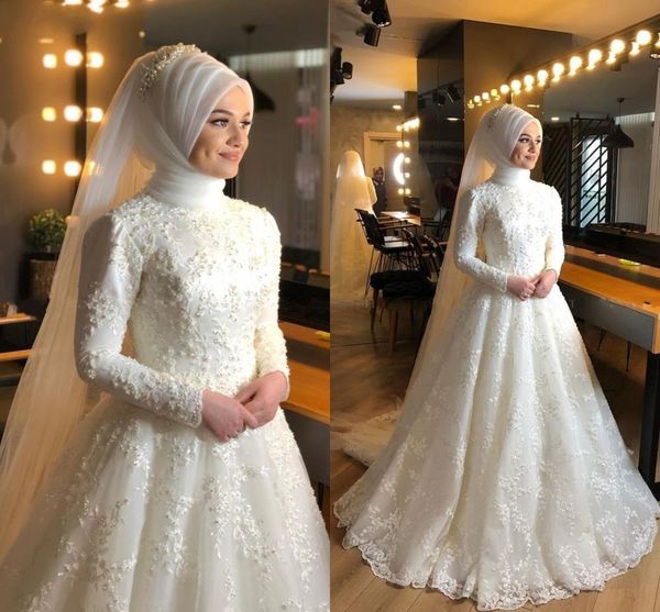 2021 new elegant islamic muslim wedding long sleeves high neck pearls lace arabic bridal gowns in dubai robe de mariee 2s46, White
2021 new elegant islamic muslim wedding long sleeves high neck pearls lace arabic bridal gowns in dubai robe de mariee 2s46, White