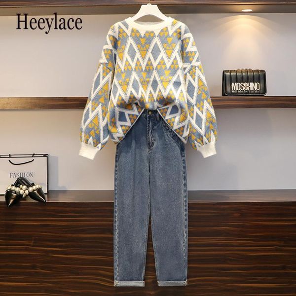 women's two piece pants plus size women winter warm thick sweater and loose denim set for vintage england pieces clothes, White
women's two piece pants plus size women winter warm thick sweater and loose denim set for vintage england pieces clothes, White