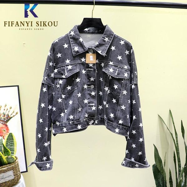 women's jackets denim women autumn coat fashion pentagram print long sleeve short female plus size loose basic jeans jacket, Black;brown
women's jackets denim women autumn coat fashion pentagram print long sleeve short female plus size loose basic jeans jacket, Black;brown