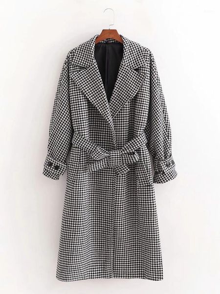 women's wool & blends vintage elegant with sashes houndstooth plaid woolen long jacket female fashion chic side pockets lapel collar co, Black
women's wool & blends vintage elegant with sashes houndstooth plaid woolen long jacket female fashion chic side pockets lapel collar co, Black