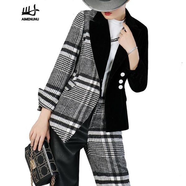 women's suits & blazers aimenunu velour patchwork wool plaid blazer coat female long sleeve asymmetrical 2021 autumn spring fashion clo, White;black
women's suits & blazers aimenunu velour patchwork wool plaid blazer coat female long sleeve asymmetrical 2021 autumn spring fashion clo, White;black