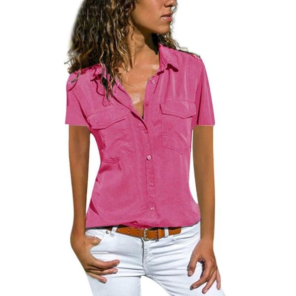 women's blouses & shirts fashion summer ol women solid color button casual short sleeve pockets office lady turn down collar shirt, White
women's blouses & shirts fashion summer ol women solid color button casual short sleeve pockets office lady turn down collar shirt, White