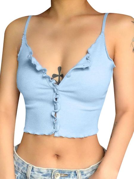 women's tanks & camis 2021 women flounce knit tank thin spaghetti straps buttons knitted camisole crop, White
women's tanks & camis 2021 women flounce knit tank thin spaghetti straps buttons knitted camisole crop, White