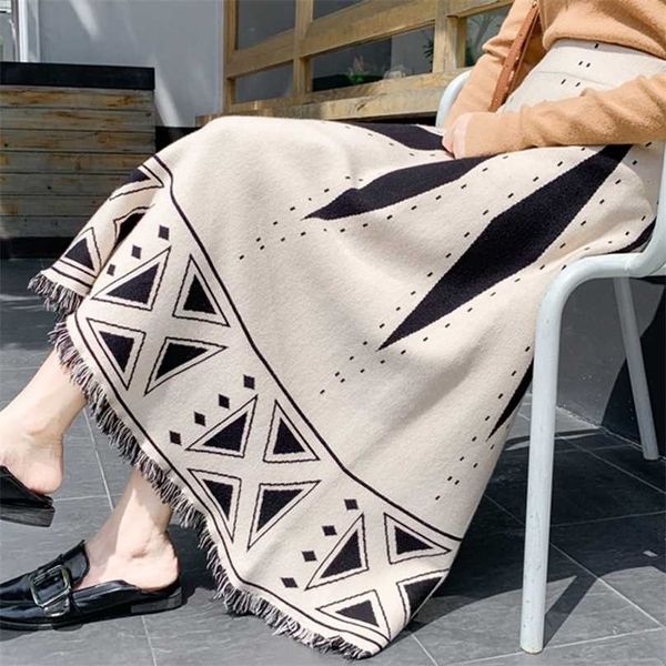 winter retro geometric a-line long knitted skirts tassels cashmere blend warm knit 211109, Black
winter retro geometric a-line long knitted skirts tassels cashmere blend warm knit 211109, Black