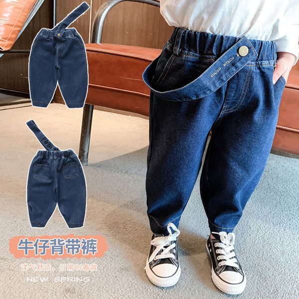 girl's jeans spring shoulder belt pants, Blue
girl's jeans spring shoulder belt pants, Blue