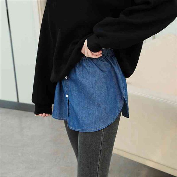 women denim false hem layering fake lower sweep skirt buttons irregular a-line half shirt blouse skirt extenders, Black
women denim false hem layering fake lower sweep skirt buttons irregular a-line half shirt blouse skirt extenders, Black