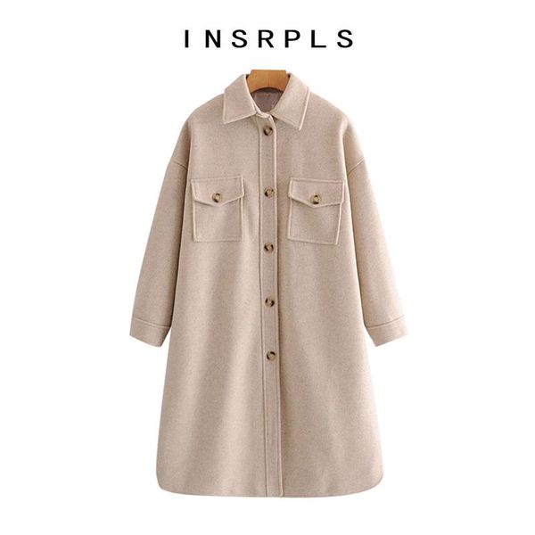 women's wool & blends insrpls women fashion with pockets loose woolen coat vintage long sleeve button-up female outerwear chic overcoat, Black
women's wool & blends insrpls women fashion with pockets loose woolen coat vintage long sleeve button-up female outerwear chic overcoat, Black
