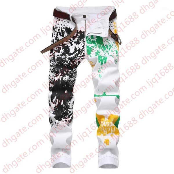 hip hop white printed male jeans high street slim high stretch cotton cowboys trousers colorful graffiti casual goth pants men1, Blue
hip hop white printed male jeans high street slim high stretch cotton cowboys trousers colorful graffiti casual goth pants men1, Blue