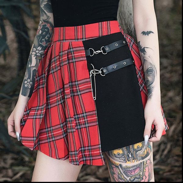 fashion streetwear buckle goth gothic womens skirts punk red plaid pleated high waist patchwork mini, Black
fashion streetwear buckle goth gothic womens skirts punk red plaid pleated high waist patchwork mini, Black