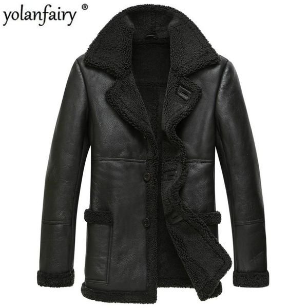 men's leather & faux real sheep shearling fur coat winter jacket men 100% wool streetwear mens jackets and coats jaqueta couro 139 yy47, Black
men's leather & faux real sheep shearling fur coat winter jacket men 100% wool streetwear mens jackets and coats jaqueta couro 139 yy47, Black