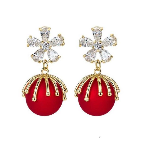 online red live broadcast pearl flower red earrings women's chinese style earrings small simple, Golden 
online red live broadcast pearl flower red earrings women's chinese style earrings small simple, Golden