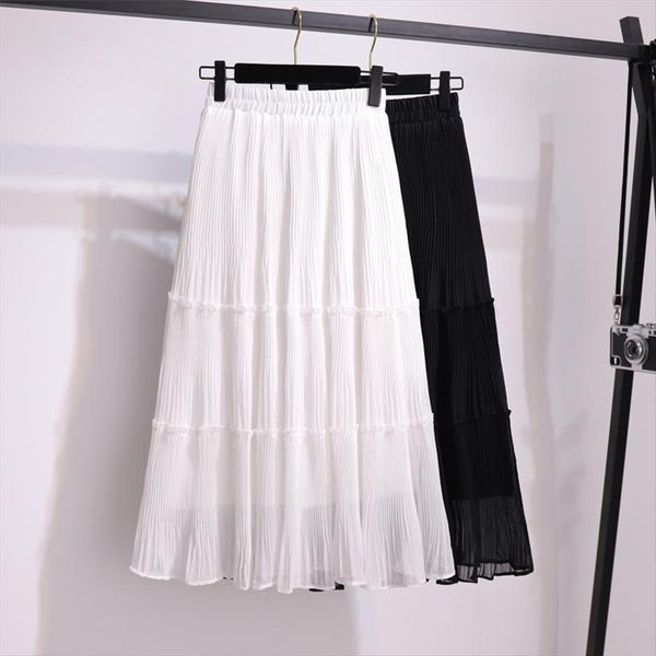 elegant frill trim chiffon pleated women skirts summer elastic high waist solid casual midi, Black
elegant frill trim chiffon pleated women skirts summer elastic high waist solid casual midi, Black