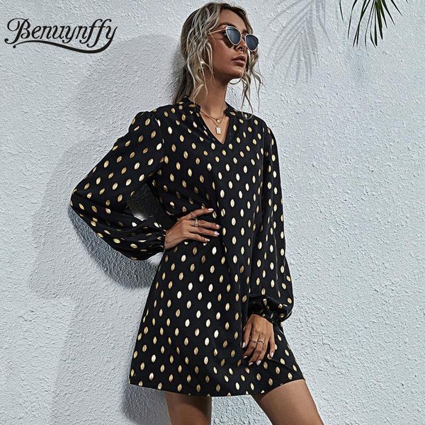casual dresses benuynffy autumn office lady bronzing mini black elegant puff long sleeve v neck high street women loose a-line dress, Black;gray 
casual dresses benuynffy autumn office lady bronzing mini black elegant puff long sleeve v neck high street women loose a-line dress, Black;gray