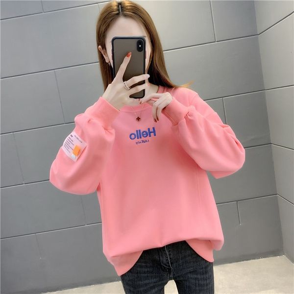 2021 spring and autumn lazy style new sweater women's loose versatile korean minority long sleeve round neck embroidered, Black