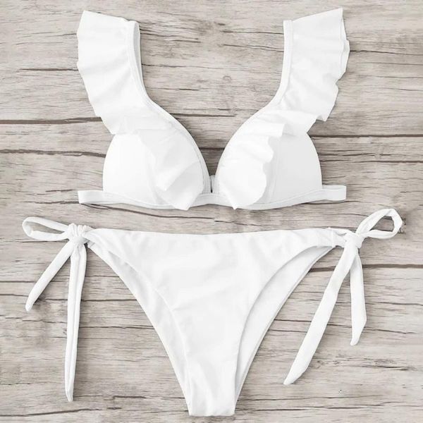 women summer bikinis set solid color ruffle bikini split swimsuit set slim fit deep v bra and lace-up panty two piece sets
women summer bikinis set solid color ruffle bikini split swimsuit set slim fit deep v bra and lace-up panty two piece sets