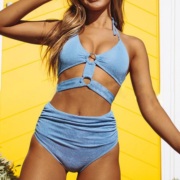 womens 2 pieces padded bikini set halter o-ring cross bandage swimsuit high waisted pleated ribbed solid color bathing suit
womens 2 pieces padded bikini set halter o-ring cross bandage swimsuit high waisted pleated ribbed solid color bathing suit