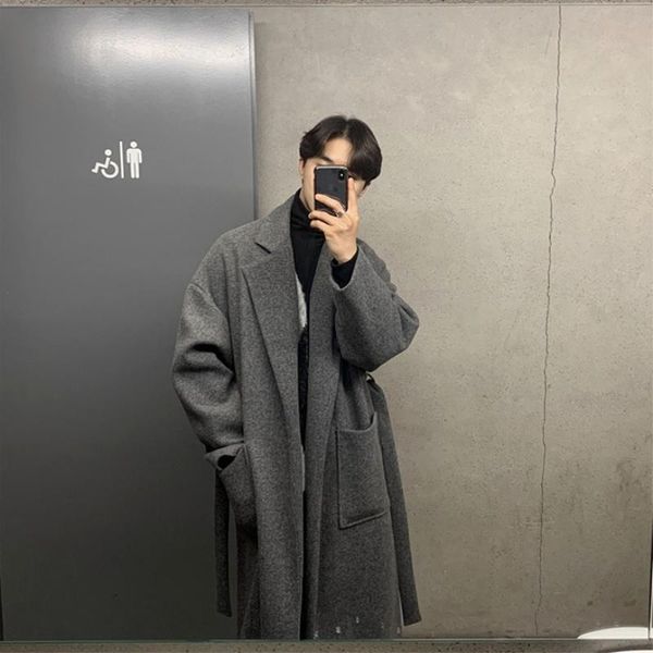 men's wool & blends autumn men winter warm woolen coat korean long casual mens oversized overcoat streetwear jackets o244, Black
men's wool & blends autumn men winter warm woolen coat korean long casual mens oversized overcoat streetwear jackets o244, Black