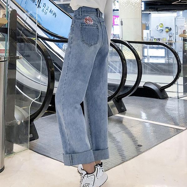 women straight denim jeans loose small size thin daddy pants high waist embroidered fashion wide leg jeans for young girl, Blue
women straight denim jeans loose small size thin daddy pants high waist embroidered fashion wide leg jeans for young girl, Blue