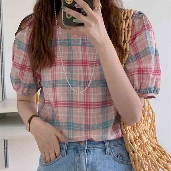 women's knits & tees geometric puff sleeves chic fashion femme plaid sweet girls 2021 lady ol casual loose streetwear shirts blous, White
women's knits & tees geometric puff sleeves chic fashion femme plaid sweet girls 2021 lady ol casual loose streetwear shirts blous, White