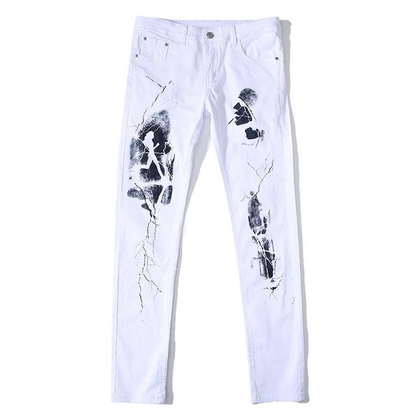 men's jeans men classic fashion designer denim skinny pattern casual white trousers, Blue
men's jeans men classic fashion designer denim skinny pattern casual white trousers, Blue