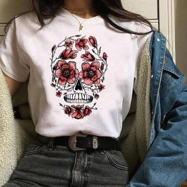 women clothing clothes graphic aesthetic skull floral flower print halloween lady tees female t shirt womens t-shirt, White
women clothing clothes graphic aesthetic skull floral flower print halloween lady tees female t shirt womens t-shirt, White