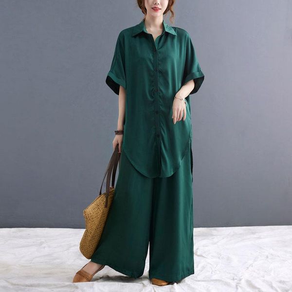 women's two piece pants 50-90kg women clothing set pure color lapel short sleeve + elastic waist trousers casual loose fashion suit fem, White
women's two piece pants 50-90kg women clothing set pure color lapel short sleeve + elastic waist trousers casual loose fashion suit fem, White