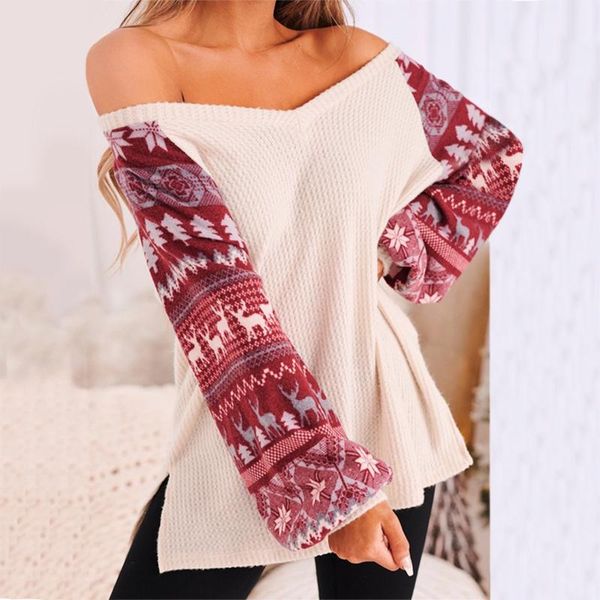 women's sweaters christmas sweater v-neck oof shoulder side slit knitted printed lantern sleeve pullovers oversize soft jumper, White;black
women's sweaters christmas sweater v-neck oof shoulder side slit knitted printed lantern sleeve pullovers oversize soft jumper, White;black
