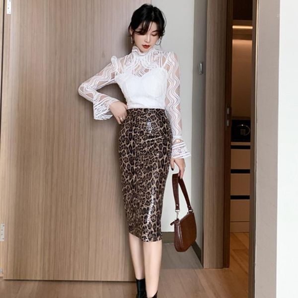 two piece dress 2 set 2021 spring high-end women suit full flare sleeve lace shirt and leopard pencil skirt sets vestidos, White
two piece dress 2 set 2021 spring high-end women suit full flare sleeve lace shirt and leopard pencil skirt sets vestidos, White