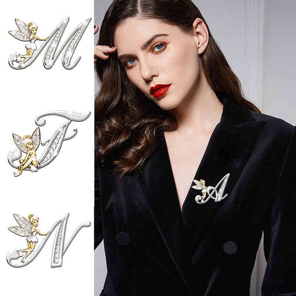 2021 fashion metal crystal english letter word brooch elf angel lapel pina suit shirt collar pins brooches for women, Gray