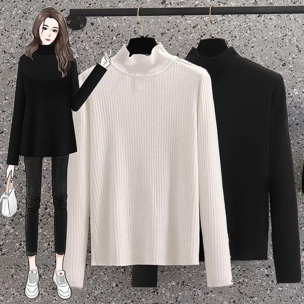 women's sweaters black white knitted long sleeved plus large size oversize korean fashion pullovers for autumn clothing ladies, White;black
women's sweaters black white knitted long sleeved plus large size oversize korean fashion pullovers for autumn clothing ladies, White;black